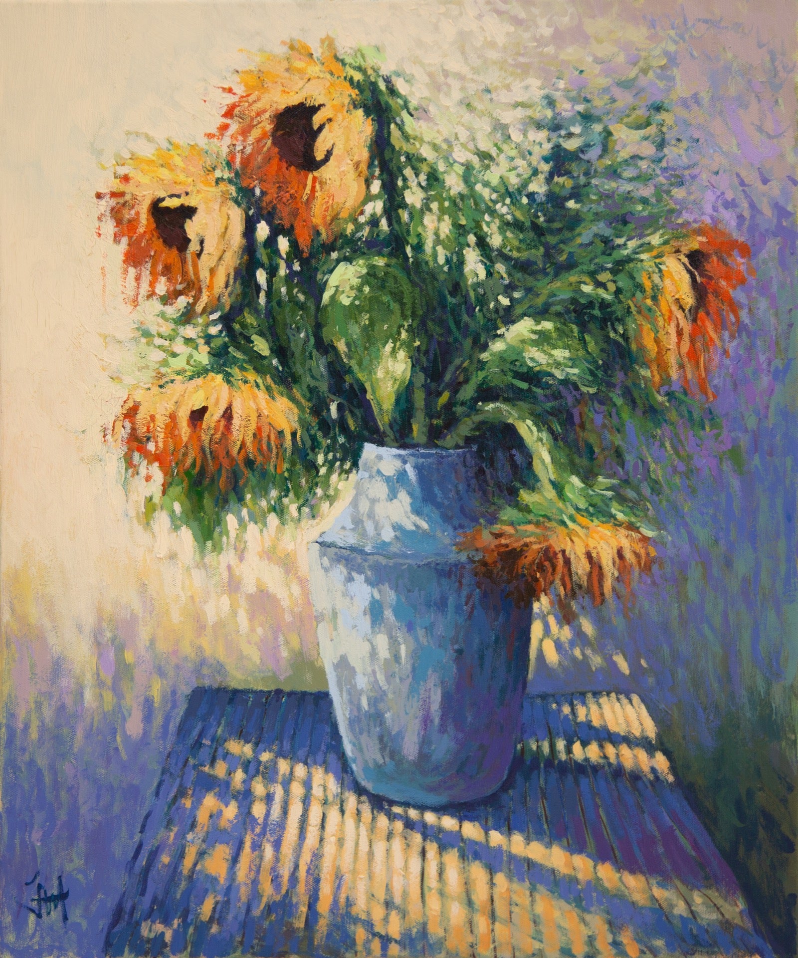Sunflowers At Dusk - Original Painting
